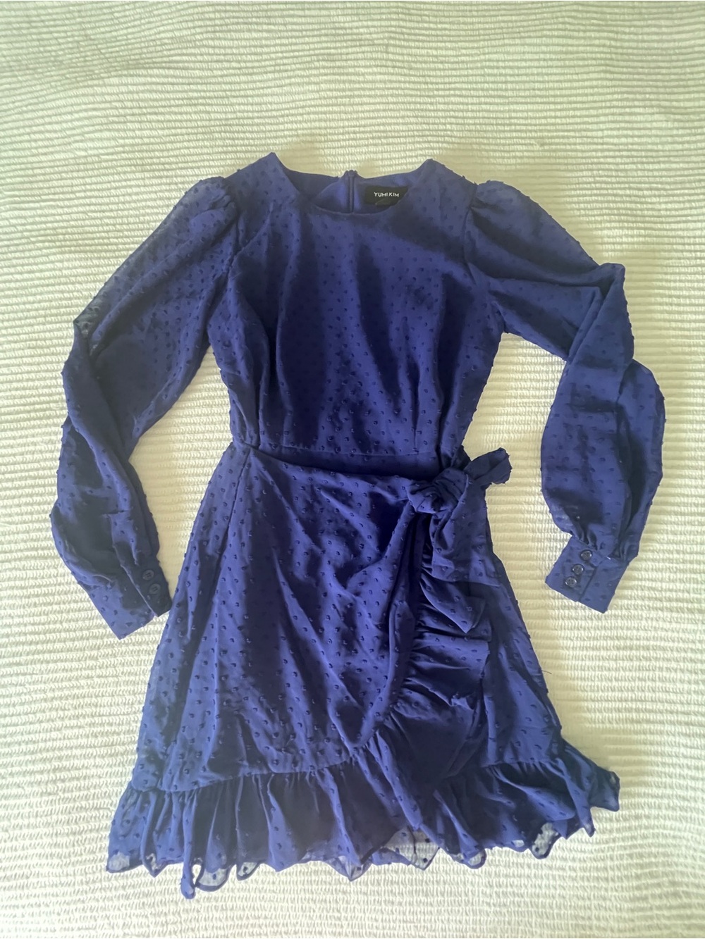 Yumi Kim Navy Puff-Sleeve Wrap Dress with Ruffle Hem Size 4